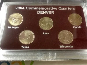 2004  DENVER Mint  5 Coin Quarter Set - In Case - Picture 1 of 4