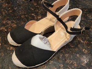 Tinstree black wedge sandals espadrilles sz 6 . New. - Picture 1 of 5