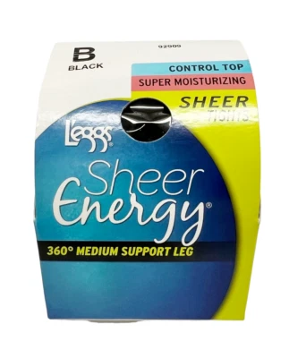 L'eggs Sheer Energy Control Top Pantyhose Tights, Moisturizing, Size B, BLACK - Image 1 of 2