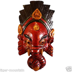 Ganesh Elefant Hindu Gottheit handgeschnitzte Holzmaske - handbemalt - Bild 1 von 1