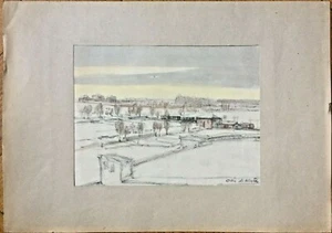 Paisaje acuarela original con ferrocarril en movimiento de Otto Albert Hirth, 1947 - Imagen 1 de 3