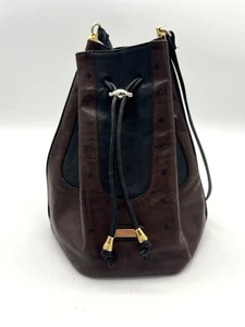 Vintage HCL Brown and Black Leather Bucket Bag - Picture 1 of 7