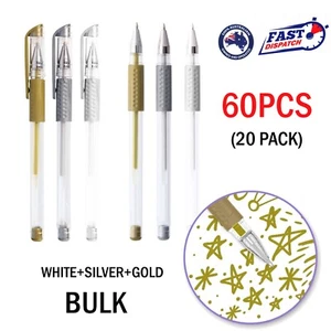20pk Metallic Gel Pen 60pc Gold Silver White Card Writing Drawing Smooth Gel Ink - Picture 1 of 6