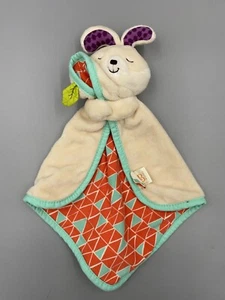 B Cuddly Bunny Rabbit Plush Lovey Baby Security Blanket Orange Aqua Triangles - Picture 1 of 9
