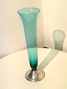 Duchin Creation Vase Sterlingsilber Sockel Aqua Blau Trompete Knospe, seltene Farbe - Bild 1 von 4