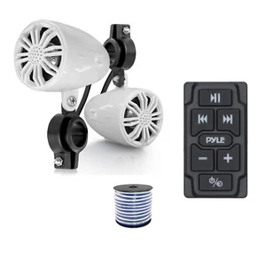 Pyle Marine Bluetooth Controller, 2x 2.25" Off-Road Speakers (White) w/Wire - Picture 1 of 5