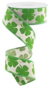 St Patrick's Shamrock Clovers Ribbon 1.5" x 10 Yards (Light Natural) - RG0164318 - Picture 1 of 1