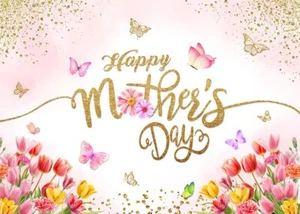 7x5FT Mother's Day Backdrop Happy Mothers Day Photography Background Pink Flo... - Picture 1 of 6