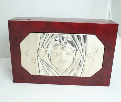 Scatola da gioco carte con fiches Ottaviani in Argento 925°% e Radica nuova - Immagine 1 di 4