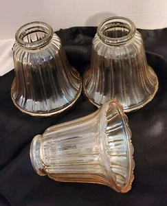 3 Vtg.Carnival Glass C.1960 Art Deco Iridecent Marigold Pendant Lamp Shades MCM - Picture 1 of 11