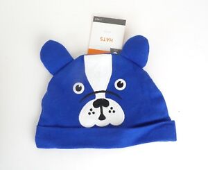 Infant Dog Hat Blue Puppy Face w/ Ears Cotton Baby Pull On Beanie Cap 0-6 Months