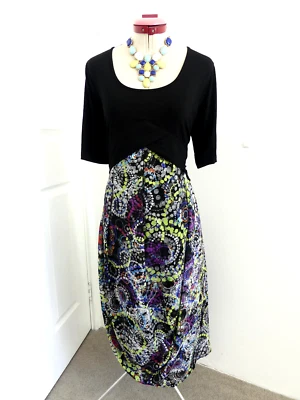 TAKING SHAPE Black Blue DRESS Size XXS Aus 12 Midi Tunic Desk to Dinner Party - image 1 of 4