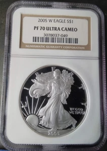 :2005-W S$1 AMERICAN EAGLE 1 OZ NGC PF 70 UC ULTRA CAMEO TOP POP HIGHEST GRADES - Picture 1 of 2
