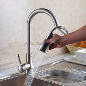 Pull Out Shower Kitchen Faucet Sink Swivel Spout Dual Spray Mode Water Mixer Tap - Picture 1 of 6