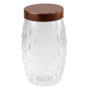 2L Embossed Round Storage Jar Glass Container Airtight Food Canister Copper Lid
