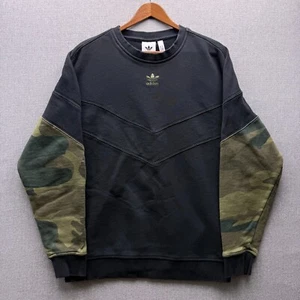 Adidas Camouflage Black Crewneck Sweatshirt Mens M Pullover Trefoil Center Logo - Picture 1 of 10