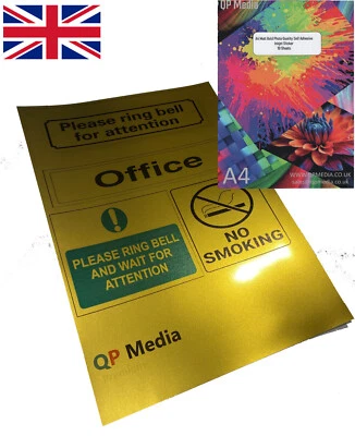 A4 SELF ADHESIVE INKJET PRINTABLE MATT GOLD VINYL STICKER LABEL PAPER 10pk - Image 1 of 2