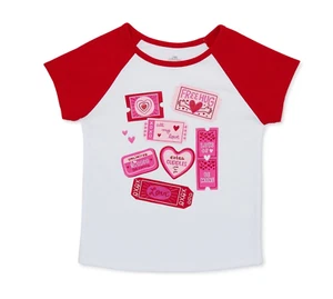 2T Girl's Red Short Sleeve Valentine's Day Graphic Sparkle Hearts T-Shirt - Picture 1 of 3