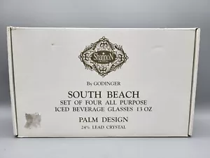 GODINGER Shannon Crystal SOUTH BEACH Palm Design 13oz Beverage Glasses Set 4 NIB - Picture 1 of 23
