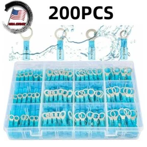200Pcs Ring Eyelet Heat Shrink Wire 16-14AWG Gauge Connectors Terminals Kit USA - Picture 1 of 11