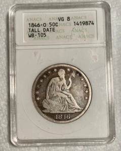 1846-O Tall Date Liberty Seated Half Dollar ANACS VG 8 - Picture 1 of 4