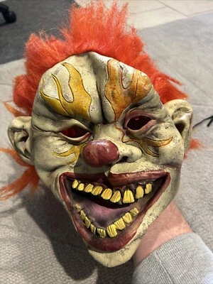 Adult Halloween Scary Clown Mask Latex Horror Orange Hair Flame Eyes - Image 1 of 4
