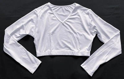 Top corto VARSITY SPIRIT blanco cuello en V manga larga para mujer 2X (punta de ajuste: M-L) NUEVO Foto 1 de 4