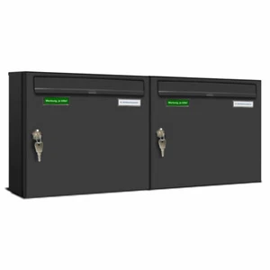 BASIC 2er Briefkasten RAL 9005 Tief Schwarz / Posthaltebügel / 2 Namensschilder - Bild 1 von 5