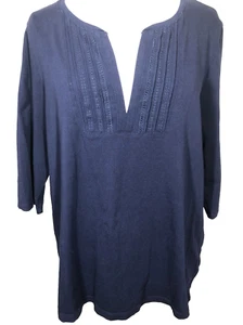 Catherines Women Top 0X 14/16 W Navy Blue Solid V Neck Stretch Criss Cross Top - Picture 1 of 17