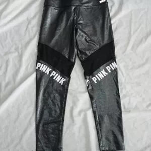 Pantaloni yoga Victoria's Secret rosa M metallizzati Ultimate leggings logo trasparenti nuovi - Foto 1 di 7