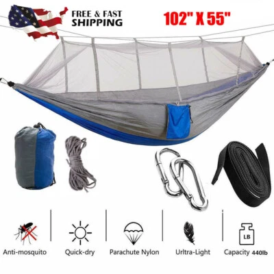 Double Hammock With Mosquito Net Camping Outdoor Garden Hanging Chair Swing Bed