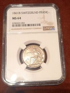 switzerland 1 franc 1861 MS64 - perfect conditon