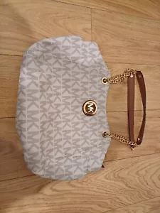 Michael Kors Signature Vanilla White & Brown Leather Shoulder Bag - Picture 1 of 3
