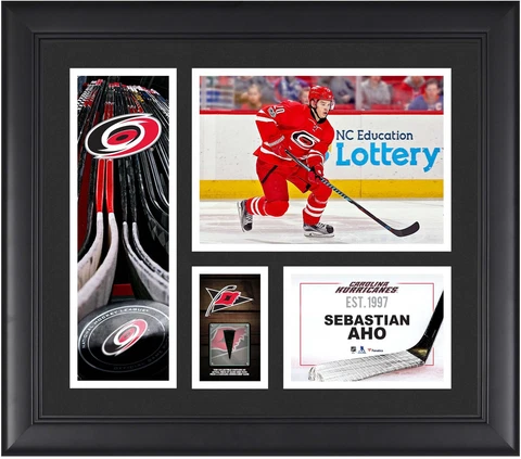 Sebastian Aho Carolina Hurricanes Framed 15x17 Collage & Piece of G-U Puck Cover
