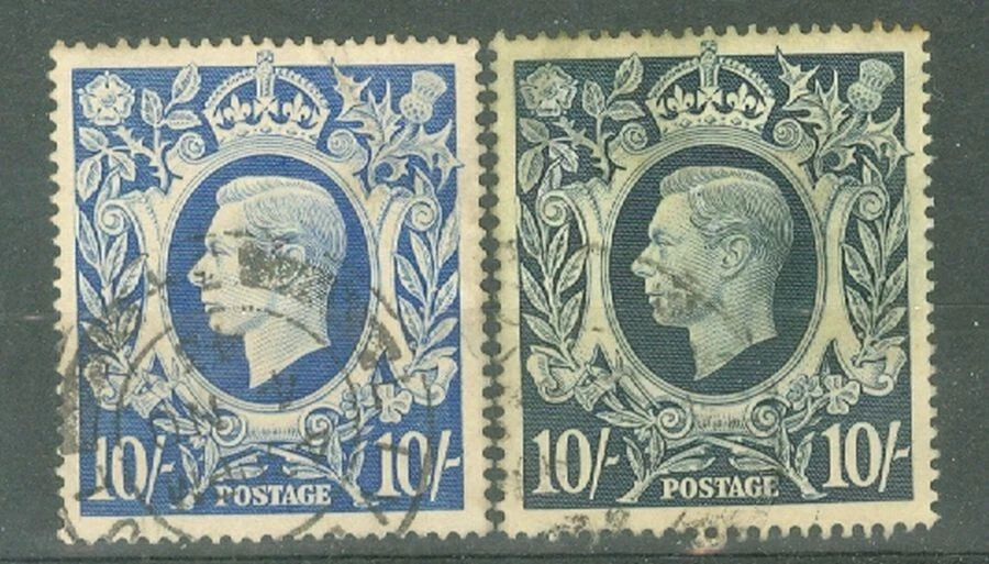 Reino Unido GB KGVI 2 X 10/ Índigo y Ultra Lote de sellos usados #a7235 Foto 1 de 1