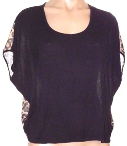 Kirra S, small animal print sheer back, black knit front top shirt blouse - Picture 1 of 3