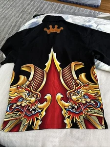 New Youth Boys JNCO Jeans Y2K Dragon Serpent Dice Button Shirt Black L 14-16 - Picture 1 of 6