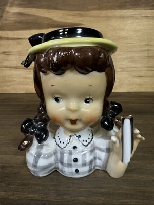 NAPCO CABEZA JARRÓN NIÑA GRIS CUADROS VESTIDO SOMBRERO VINTAGE ORIGINAL JAPÓN CERÁMICA Foto 1 de 4