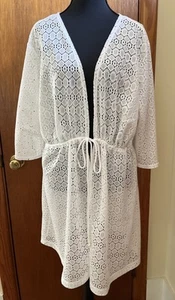 White Sheer Lace CATALINA 3X Swimsuit Cover Up Adjustable Drawstring Tie Front - Picture 1 of 13