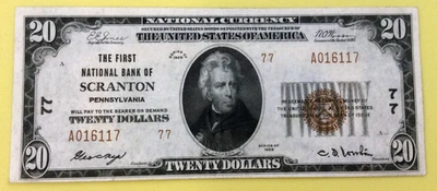 1929 - 20$, Brown Seal, Type 2, F1802-2, Pittsburg Penn., Low Serial #, XF+ - AU - Image 1 of 4