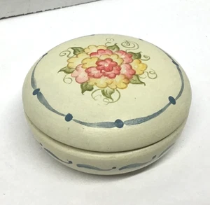 Folk Art Wood Hand Painted Round Trinket Box Vintage - Picture 1 of 7