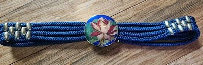 Vintage YEN China House Stretch Rope Belt With Lotus Flower Buckle 30" Long - Image 1 of 4