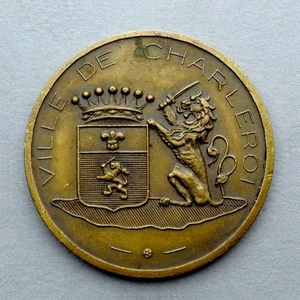 Löwe. Wappen. Stadt Charleroi 1933. Belgische antike Medaille. Großer Anhänger. - Bild 1 von 4