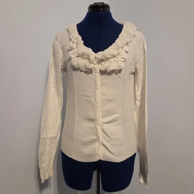 Minnie Rose Thin White Cotton Ruffle Cardigan - Image 1 of 4