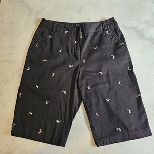 Briggs New York Bermuda Shorts Women's Sz 12 Black Embroidered Flowers Artsy - Afbeelding 1 van 12