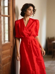 Abito blusa SK & COMPANY taglia 10 rosso 100% seta - Foto 1 di 8