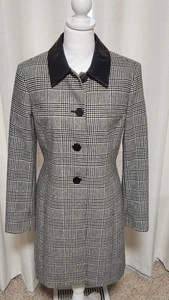 CLASSIQUES ENTIER Wool/Polyester Plaid Dressy Coat with Leather Collar Size 10 - Picture 1 of 9