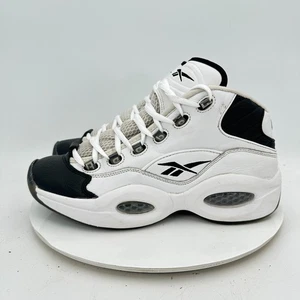 Reebok Question Mid Men Size 10.5 GX5260 Black Nubuck White Black Leather Shoes - Picture 1 of 11