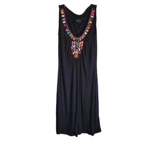 Tribal Damen Kleid Gr. Small schwarz mit klobigen Perlen auf Schrift weich und einzigartig - Bild 1 von 10