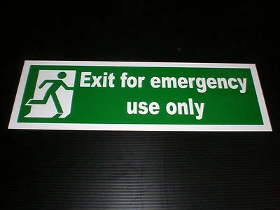EXIT FOR EMERGENCY USE ONLY plastic sign or sticker 300mm x 100mm fire